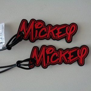 2 x Disney Mickey Mouse Logo Luggage Backpack name id tag with hanging loop, new